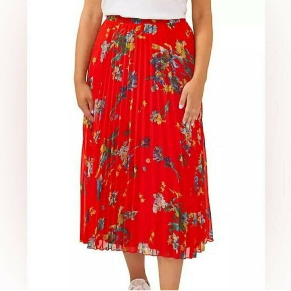 Vince Camuto Red Floral Midi Skirt